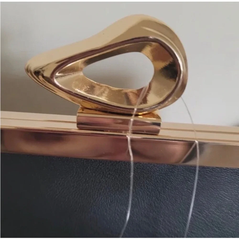 Anthropologie‎ NWT Claire Vegan-Leather  Turn Lock Black Clutch - Picture 7 of 7